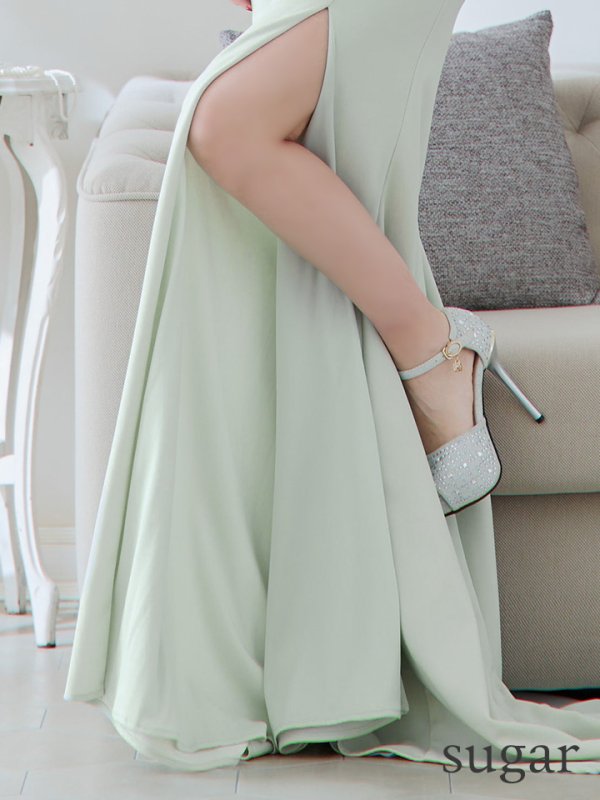 画像17: 【Lip line/リップライン】ワンカラー/ ノースリーブ/ タック/ Vネック/ ビジュー刺繍/ スリット/ ロングドレス/ キャバドレス long[HC03]