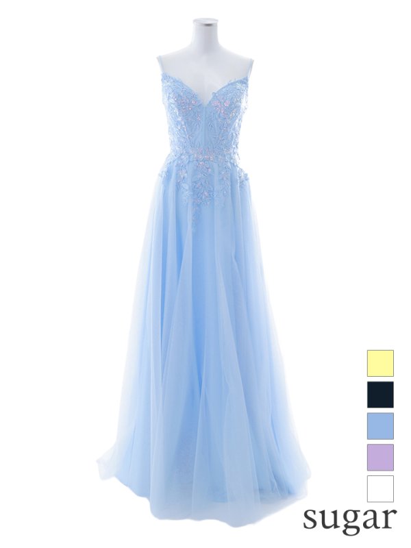 【Lip line/リップライン】スパンコール刺繍/ キャミソール/ ラメ/ チュール/ フレア/ Aライン/ ロングドレス/ キャバドレス long[HC03]　ブルー
