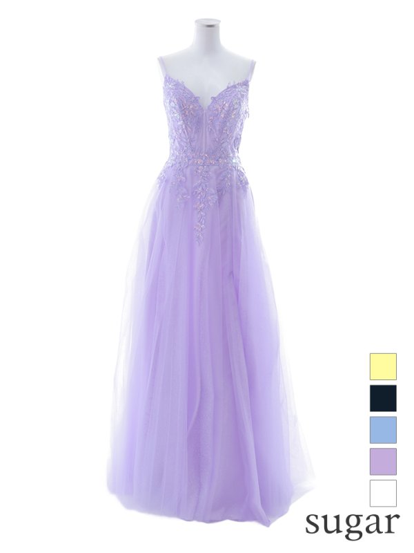 【Lip line/リップライン】スパンコール刺繍/ キャミソール/ ラメ/ チュール/ フレア/ Aライン/ ロングドレス/ キャバドレス long[HC03]　パープル