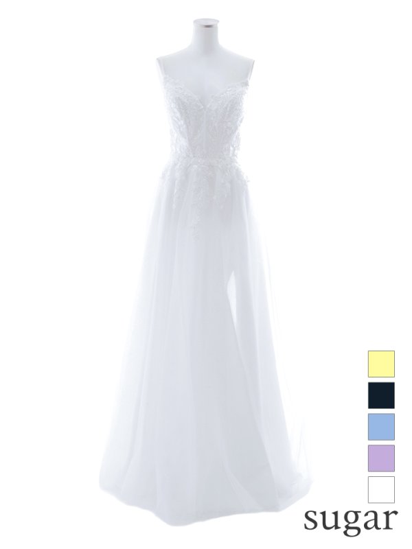 【Lip line/リップライン】スパンコール刺繍/ キャミソール/ ラメ/ チュール/ フレア/ Aライン/ ロングドレス/ キャバドレス long[HC03]　ホワイト