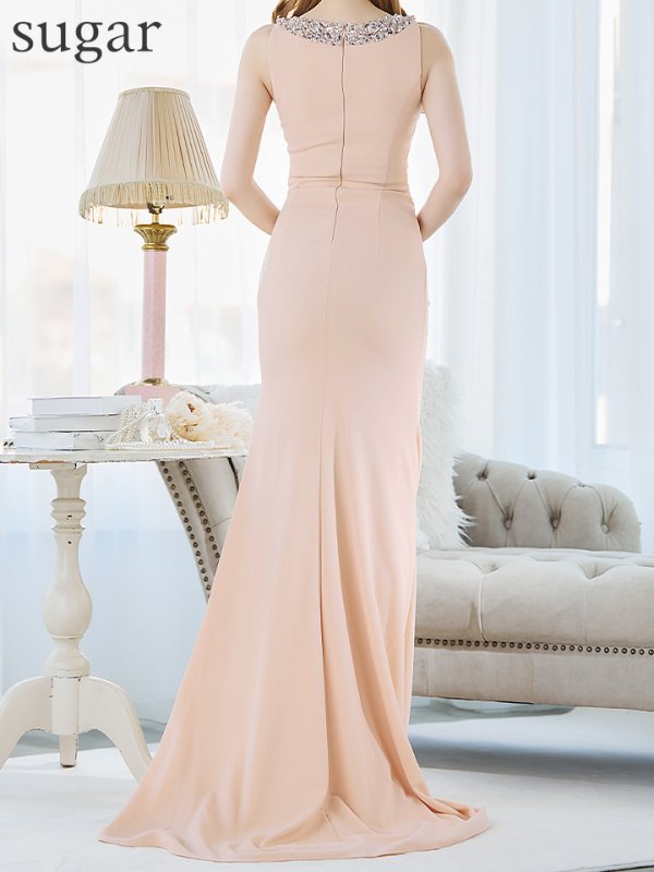 画像9: 【Lip line/リップライン】ネックビジュー/ ストレッチ/ ワンカラー/ タック/ スリット/ タイト/ ロングドレス/ キャバドレス long[HC03]