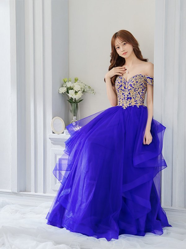 画像11: 【Lip line/リップライン】刺繍/ オフショル/ チュール/ フレア/ プリンセス/ ロングドレス/ キャバドレス long[HC03]