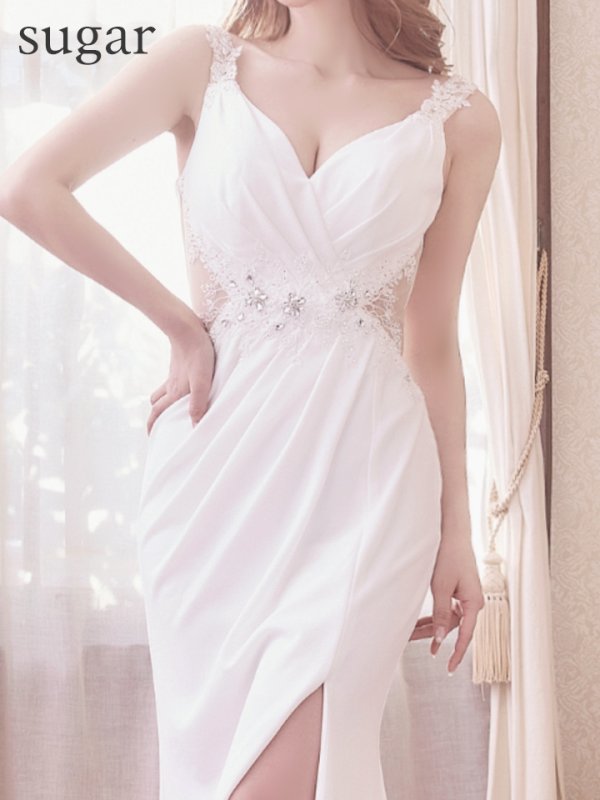 画像10: 【Lip line/リップライン】フラワー刺繍/ ストレッチ/ ノースリーブ/ ワンカラー/ スピンドル/ ロングドレス/ キャバドレス long[HC03]