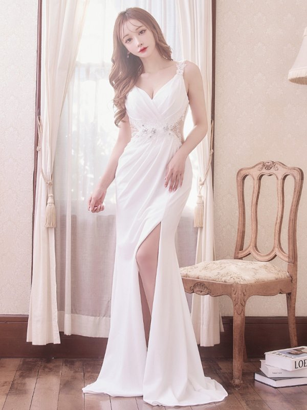 画像3: 【Lip line/リップライン】フラワー刺繍/ ストレッチ/ ノースリーブ/ ワンカラー/ スピンドル/ ロングドレス/ キャバドレス long[HC03]