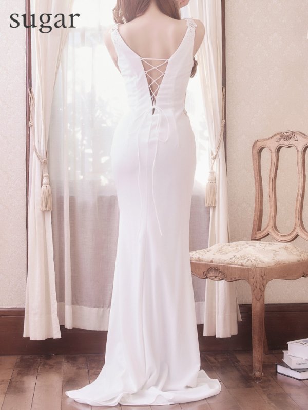 画像9: 【Lip line/リップライン】フラワー刺繍/ ストレッチ/ ノースリーブ/ ワンカラー/ スピンドル/ ロングドレス/ キャバドレス long[HC03]