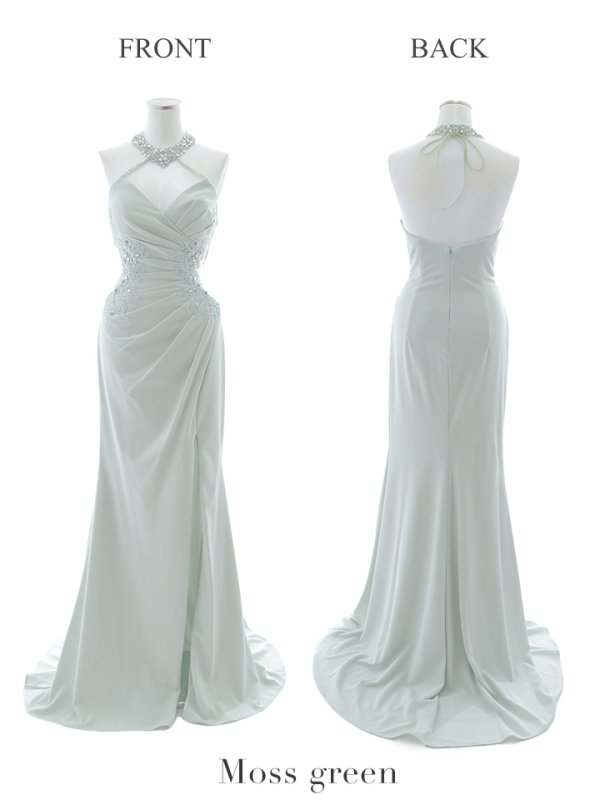 画像22: 【Lip line/リップライン】ビジュー/ ホルターネック/ ストレッチ/ ノースリーブ/ ワンカラー/ ロングドレス/ キャバドレス long[HC03]