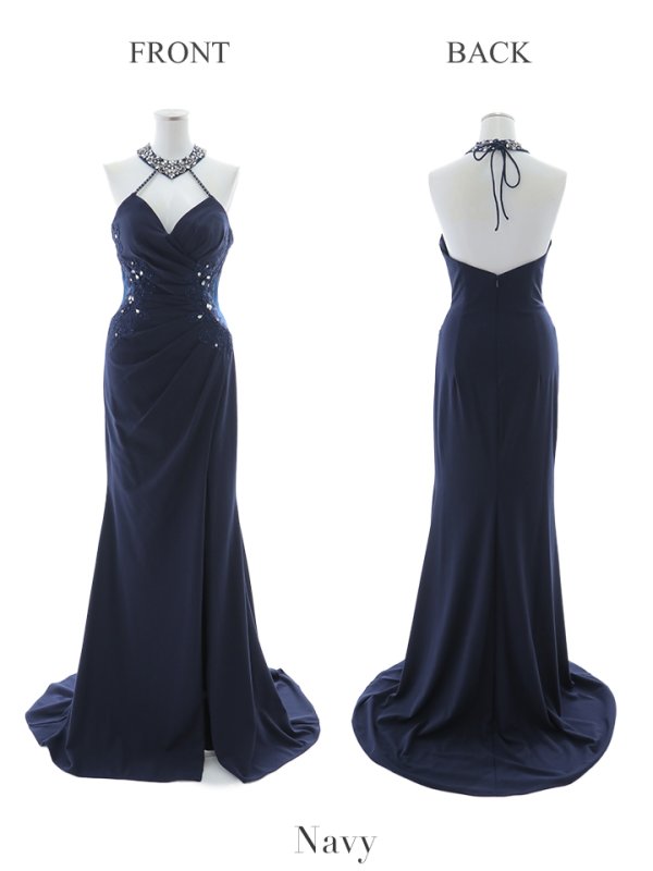 画像18: 【Lip line/リップライン】ビジュー/ ホルターネック/ ストレッチ/ ノースリーブ/ ワンカラー/ ロングドレス/ キャバドレス long[HC03]