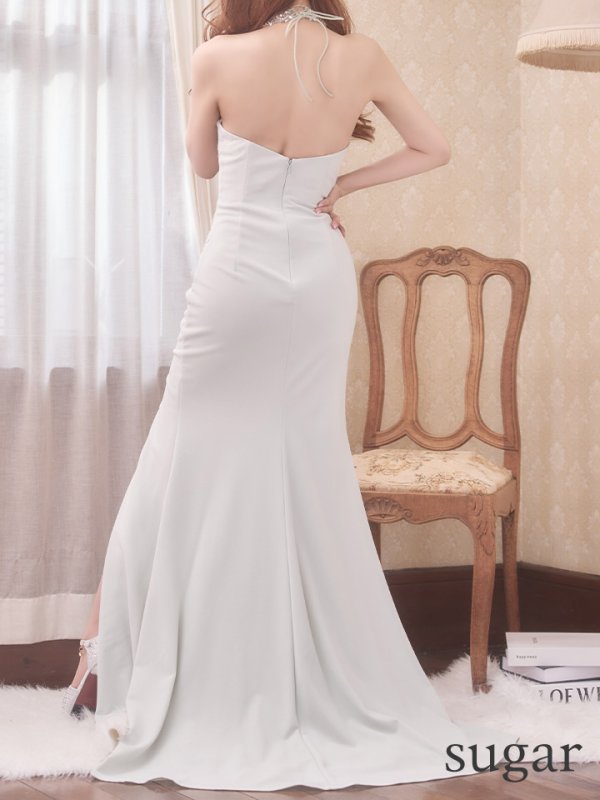 画像11: 【Lip line/リップライン】ビジュー/ ホルターネック/ ストレッチ/ ノースリーブ/ ワンカラー/ ロングドレス/ キャバドレス long[HC03]