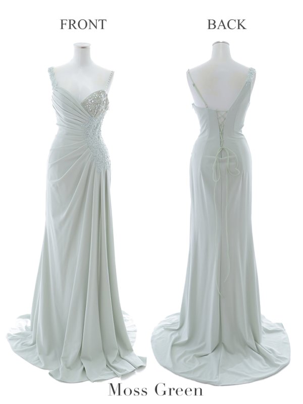 画像22: 【Lip line/リップライン】ビジュー/ フラワー刺繍/ ストレッチ/ アシメショルダー/ ノースリーブ/ タック/ Aライン/ ロングドレス/ キャバドレス long[HC03]