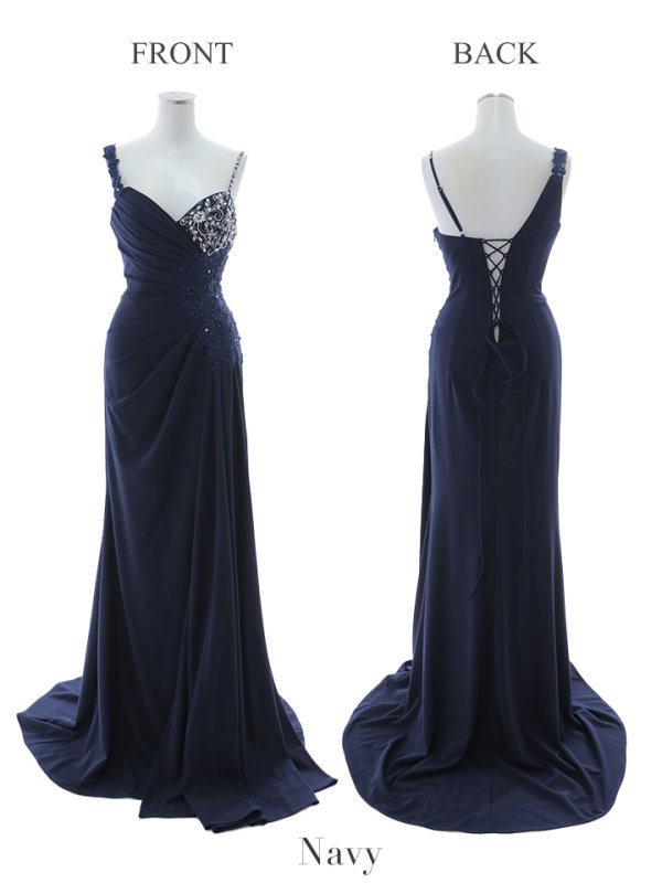 画像24: 【Lip line/リップライン】ビジュー/ フラワー刺繍/ ストレッチ/ アシメショルダー/ ノースリーブ/ タック/ Aライン/ ロングドレス/ キャバドレス long[HC03]