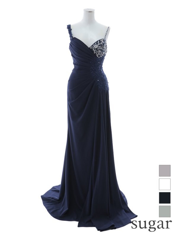 画像20: 【Lip line/リップライン】ビジュー/ フラワー刺繍/ ストレッチ/ アシメショルダー/ ノースリーブ/ タック/ Aライン/ ロングドレス/ キャバドレス long[HC03]