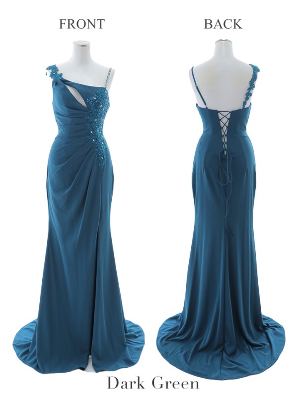 画像24: 【Lip line/リップライン】アシメショルダー/ バストカットアウト/ サイドタック/ フラワー刺繍/ ストレッチ/ スリット/ ロングドレス/ キャバドレス long[HC03]