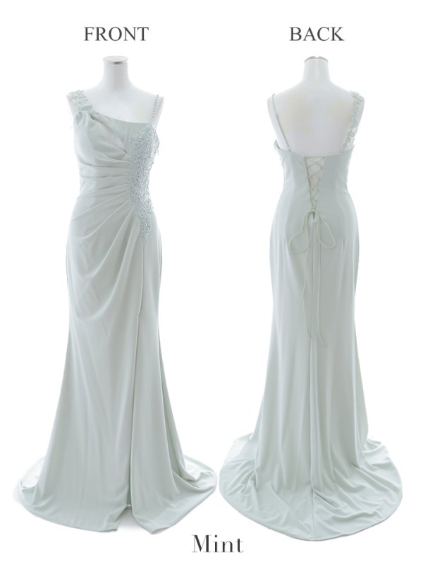 画像9: 【Lip line/リップライン】アシメショルダー/ バストカットアウト/ サイドタック/ フラワー刺繍/ ストレッチ/ スリット/ ロングドレス/ キャバドレス long[HC03]