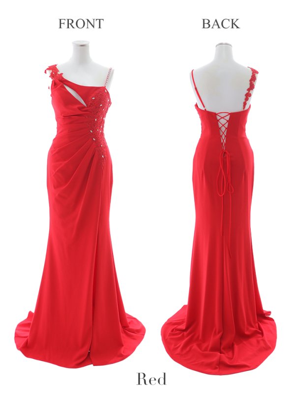 画像3: 【Lip line/リップライン】アシメショルダー/ バストカットアウト/ サイドタック/ フラワー刺繍/ ストレッチ/ スリット/ ロングドレス/ キャバドレス long[HC03]