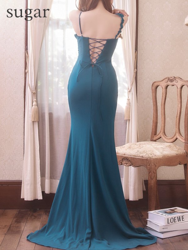 画像20: 【Lip line/リップライン】アシメショルダー/ バストカットアウト/ サイドタック/ フラワー刺繍/ ストレッチ/ スリット/ ロングドレス/ キャバドレス long[HC03]