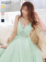 【Lip line/リップライン】ビジュー刺繍/ プリーツ/ ノースリーブ/ ワンカラー/ Aライン/ ロングドレス/ キャバドレス long[HC03]