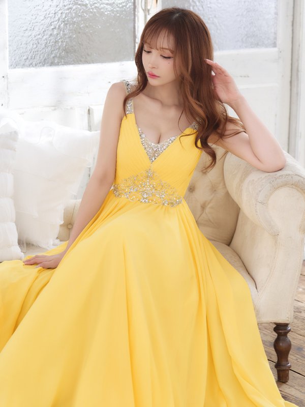 画像7: 【Lip line/リップライン】ビジュー刺繍/ プリーツ/ ノースリーブ/ ワンカラー/ Aライン/ ロングドレス/ キャバドレス long[HC03]