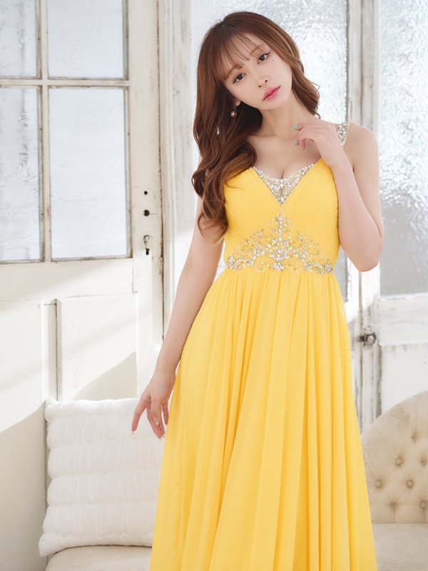 画像6: 【Lip line/リップライン】ビジュー刺繍/ プリーツ/ ノースリーブ/ ワンカラー/ Aライン/ ロングドレス/ キャバドレス long[HC03]