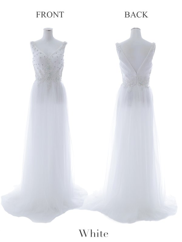 画像22: 【Lip line/リップライン】刺繍レース/ ビジュー/ Vネック/ ノースリーブ/ チュール/ Aライン/ プリンセス/ フレア/ ロングドレス/ キャバドレス long[HC03]