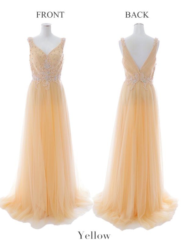 画像23: 【Lip line/リップライン】刺繍レース/ ビジュー/ Vネック/ ノースリーブ/ チュール/ Aライン/ プリンセス/ フレア/ ロングドレス/ キャバドレス long[HC03]