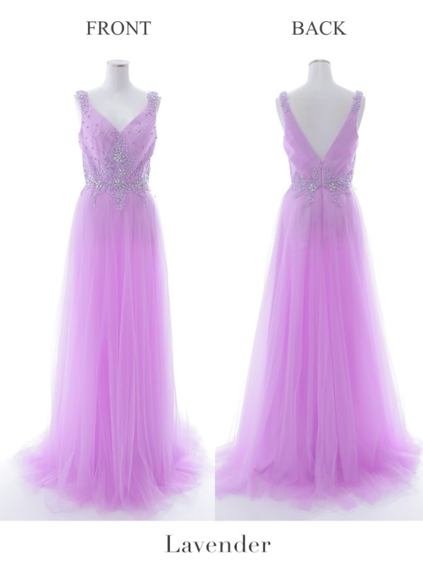 画像20: 【Lip line/リップライン】刺繍レース/ ビジュー/ Vネック/ ノースリーブ/ チュール/ Aライン/ プリンセス/ フレア/ ロングドレス/ キャバドレス long[HC03]