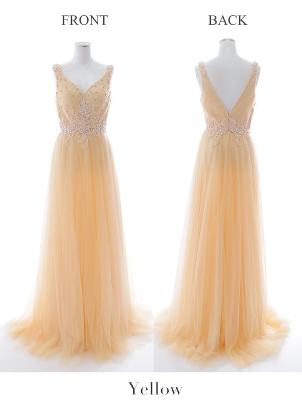 画像21: 【Lip line/リップライン】刺繍レース/ ビジュー/ Vネック/ ノースリーブ/ チュール/ Aライン/ プリンセス/ フレア/ ロングドレス/ キャバドレス long[HC03]