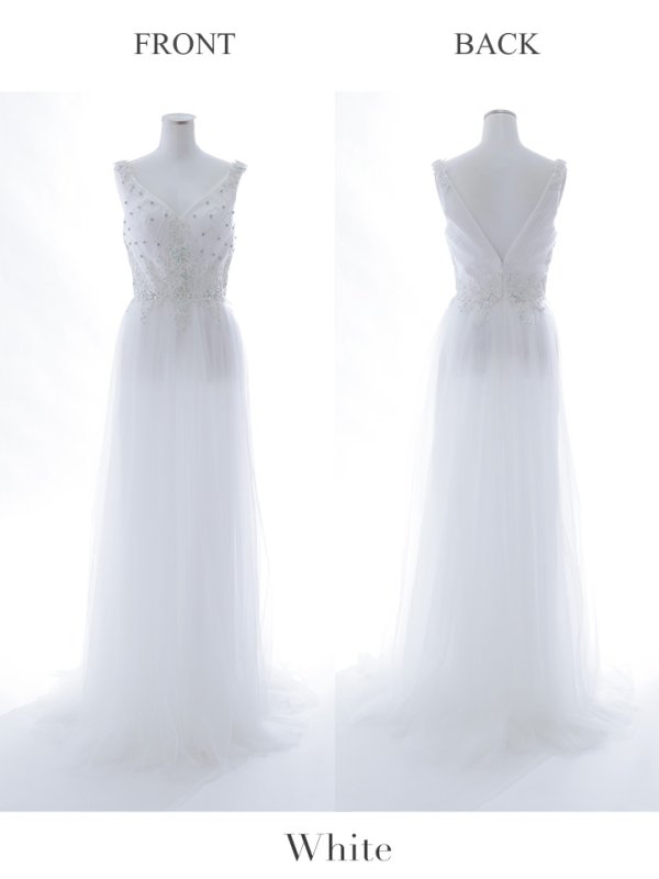 画像22: 【Lip line/リップライン】刺繍レース/ ビジュー/ Vネック/ ノースリーブ/ チュール/ Aライン/ プリンセス/ フレア/ ロングドレス/ キャバドレス long[HC03]