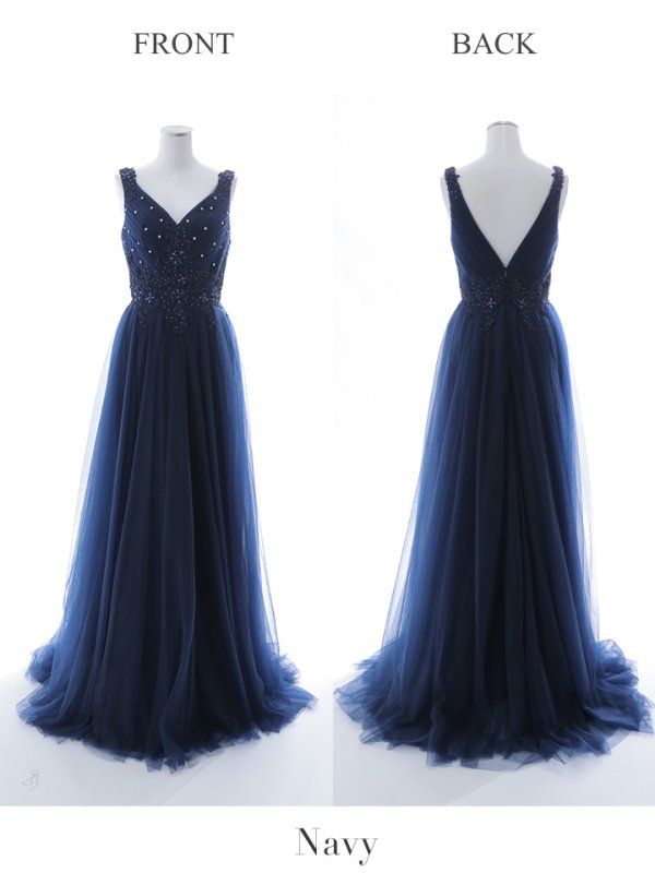 画像23: 【Lip line/リップライン】刺繍レース/ ビジュー/ Vネック/ ノースリーブ/ チュール/ Aライン/ プリンセス/ フレア/ ロングドレス/ キャバドレス long[HC03]