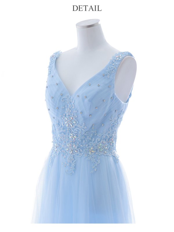 画像16: 【Lip line/リップライン】刺繍レース/ ビジュー/ Vネック/ ノースリーブ/ チュール/ Aライン/ プリンセス/ フレア/ ロングドレス/ キャバドレス long[HC03]