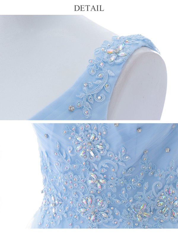 画像17: 【Lip line/リップライン】刺繍レース/ ビジュー/ Vネック/ ノースリーブ/ チュール/ Aライン/ プリンセス/ フレア/ ロングドレス/ キャバドレス long[HC03]