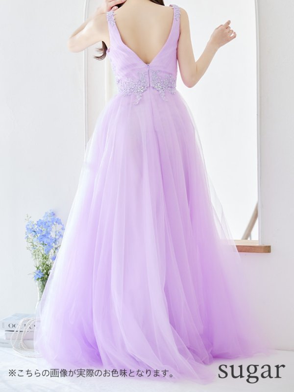 画像9: 【Lip line/リップライン】刺繍レース/ ビジュー/ Vネック/ ノースリーブ/ チュール/ Aライン/ プリンセス/ フレア/ ロングドレス/ キャバドレス long[HC03]