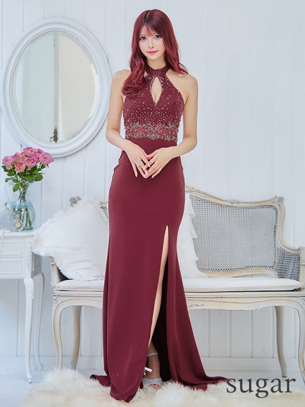 画像10: 【Lip line/リップライン】スパンコール刺繍/ ビジュー/ ホルターネック/ ストレッチ/ スリット/ タイト/ ロングドレス/ キャバドレス long[HC03]