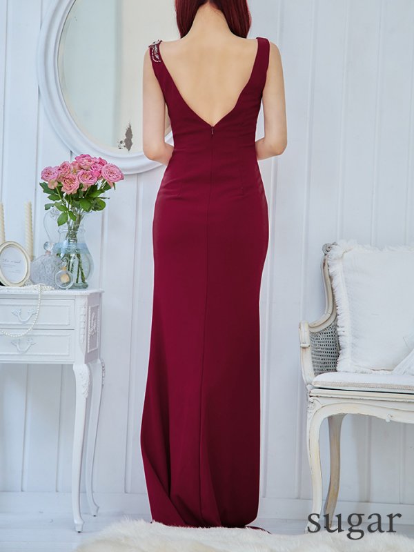 画像10: 【Lip line/リップライン】シンプル/ ワンカラー/ ビーズ刺繍/ ノースリーブ/ ストレッチ/ スリット/ タイト/ ロングドレス/ キャバドレス long[HC03]