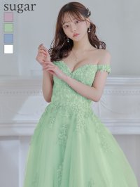 【Lip line/リップライン】刺繍/ オフショルダー/ チュール/ フレア/ プリンセス/ ロングドレス/ キャバドレス long[HC03]