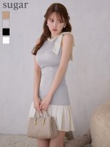 【JOLIESSE/ジョリエス】ショルダーリボン/ ネックパール/ ビジュー/ サテン/ ノースリーブ/ フレア/ ミニドレス/ キャバドレス[HC03]