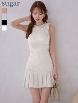 【JOLIESSE/ジョリエス】ショルダーリボン/ ネックパール/ ビジュー/ サテン/ ノースリーブ/ フレア/ ミニドレス/ キャバドレス[HC03]