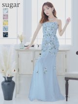 【Lip line/リップライン】フラワー刺繍/ ベア/ チュール/ レース/ Aライン/ スピンドル/ ロングドレス/ キャバドレス long[HC03]