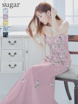 【Lip line/リップライン】フラワー刺繍/ ベア/ チュール/ レース/ Aライン/ スピンドル/ ロングドレス/ キャバドレス long[HC03]