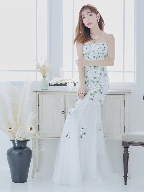 画像4: 【Lip line/リップライン】フラワー刺繍/ ベア/ チュール/ レース/ Aライン/ スピンドル/ ロングドレス/ キャバドレス long[HC03]