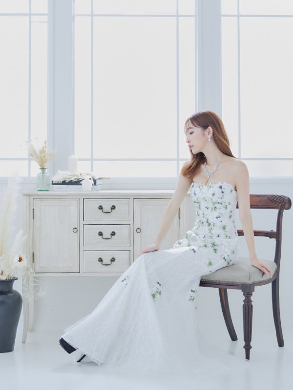 画像5: 【Lip line/リップライン】フラワー刺繍/ ベア/ チュール/ レース/ Aライン/ スピンドル/ ロングドレス/ キャバドレス long[HC03]