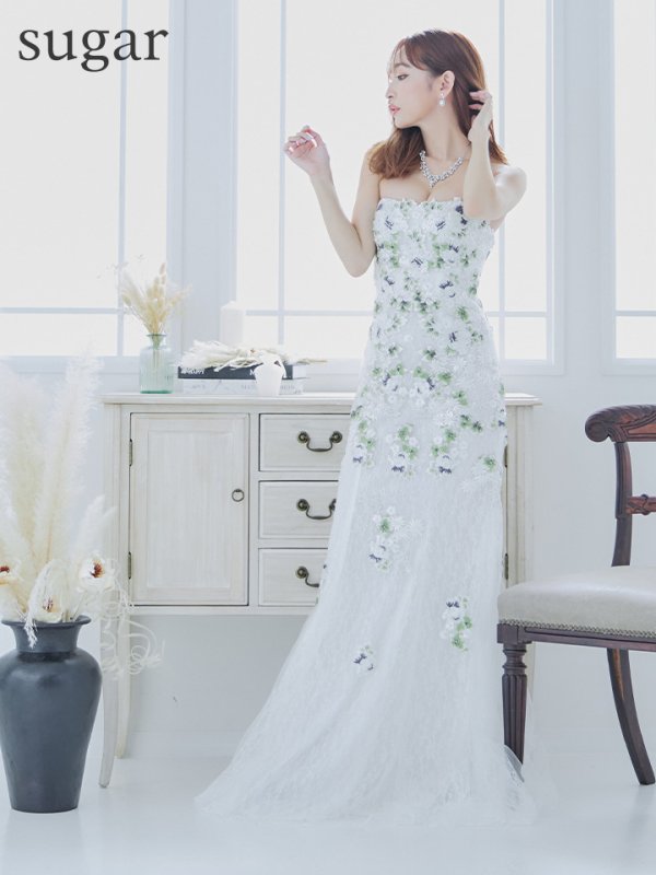 画像8: 【Lip line/リップライン】フラワー刺繍/ ベア/ チュール/ レース/ Aライン/ スピンドル/ ロングドレス/ キャバドレス long[HC03]