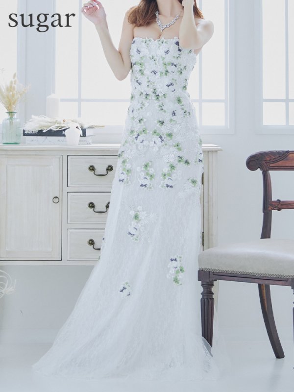 画像9: 【Lip line/リップライン】フラワー刺繍/ ベア/ チュール/ レース/ Aライン/ スピンドル/ ロングドレス/ キャバドレス long[HC03]