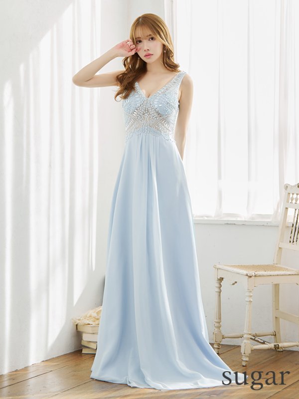 画像9: 【Lip line/リップライン】ワンカラー/ ノースリーブ/ Aライン/ ビジュー刺繍/ フレア/ ロングドレス/ キャバドレス long[HC03]