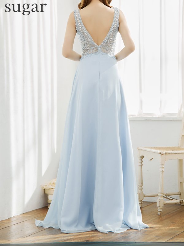 画像11: 【Lip line/リップライン】ワンカラー/ ノースリーブ/ Aライン/ ビジュー刺繍/ フレア/ ロングドレス/ キャバドレス long[HC03]