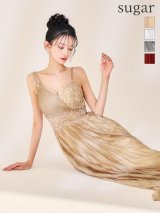 【Lip line/リップライン】プリーツ/ アシンメトリー/ 刺繍/ キャミソール/ ノースリーブ/ シアー/ Aライン/ ロングドレス/ キャバドレス long[HC03]