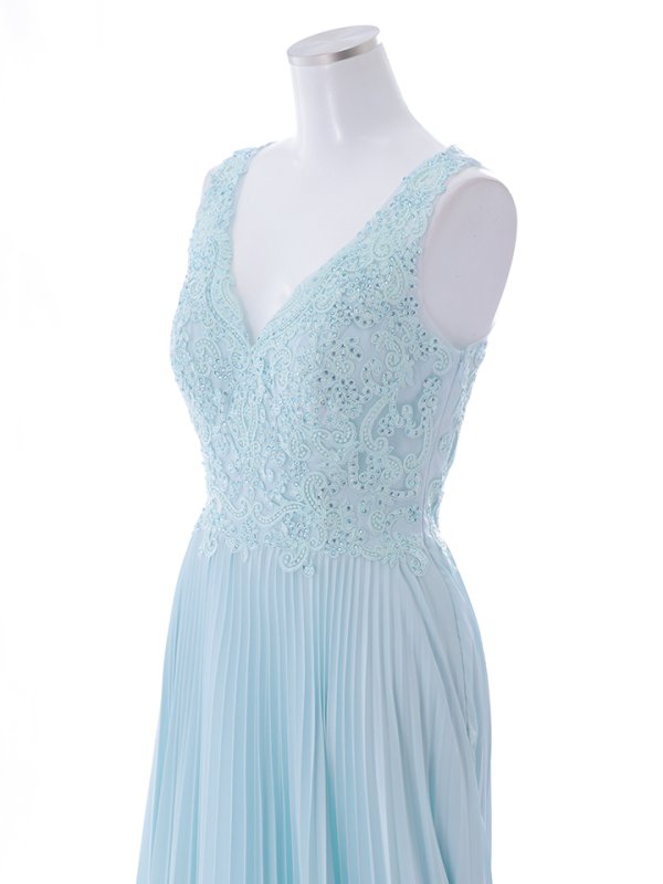 画像24: 【Lip line/リップライン】刺繍/ ワンカラー/ Vネック/ ノースリーブ/ ビジュー/ プリーツスカート/ Aライン/ ロングドレス/ キャバドレス long[HC03]