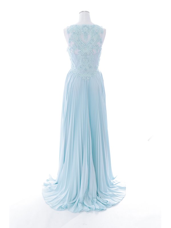 画像9: 【Lip line/リップライン】刺繍/ ワンカラー/ Vネック/ ノースリーブ/ ビジュー/ プリーツスカート/ Aライン/ ロングドレス/ キャバドレス long[HC03]