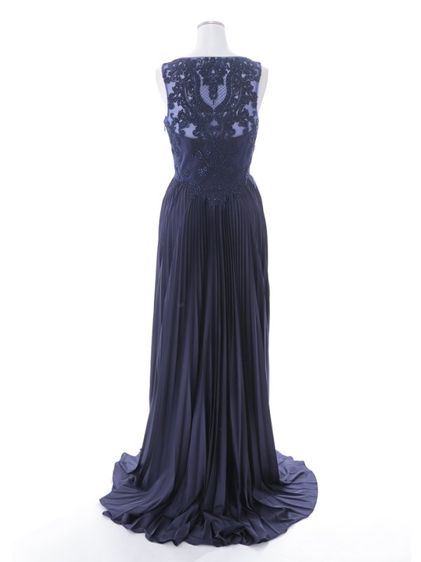 画像3: 【Lip line/リップライン】刺繍/ ワンカラー/ Vネック/ ノースリーブ/ ビジュー/ プリーツスカート/ Aライン/ ロングドレス/ キャバドレス long[HC03]