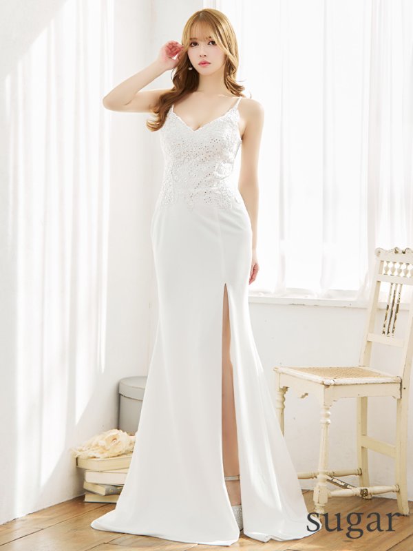 画像9: 【Lip line/リップライン】ビジュー/ 刺繍/ ワンカラー/ キャミソール/ スリット/ タイト/ ロングドレス/ キャバドレス long[HC03]