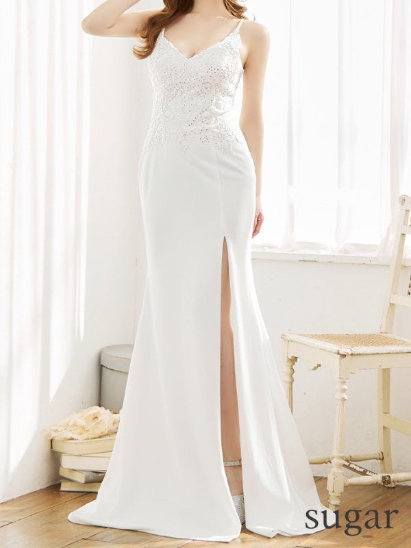 画像10: 【Lip line/リップライン】ビジュー/ 刺繍/ ワンカラー/ キャミソール/ スリット/ タイト/ ロングドレス/ キャバドレス long[HC03]